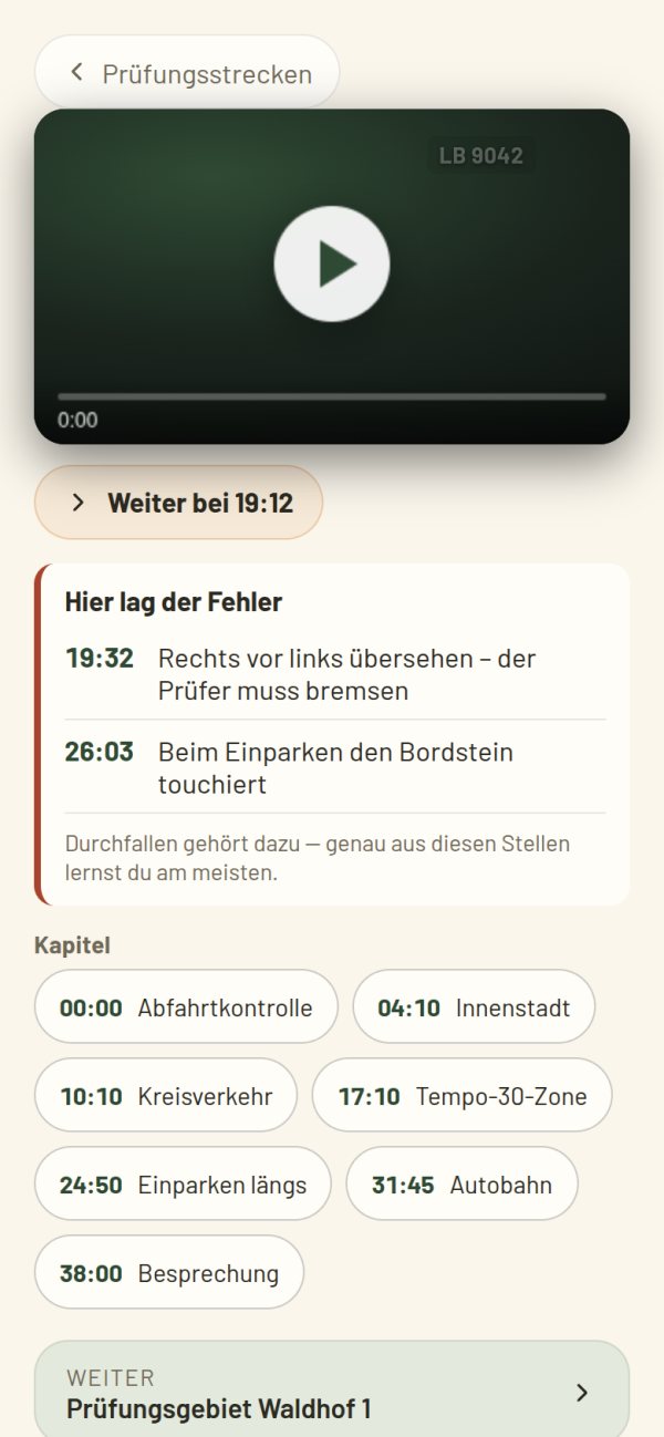 Video mit Kapiteln, Fehlerstellen und Weiterschauen